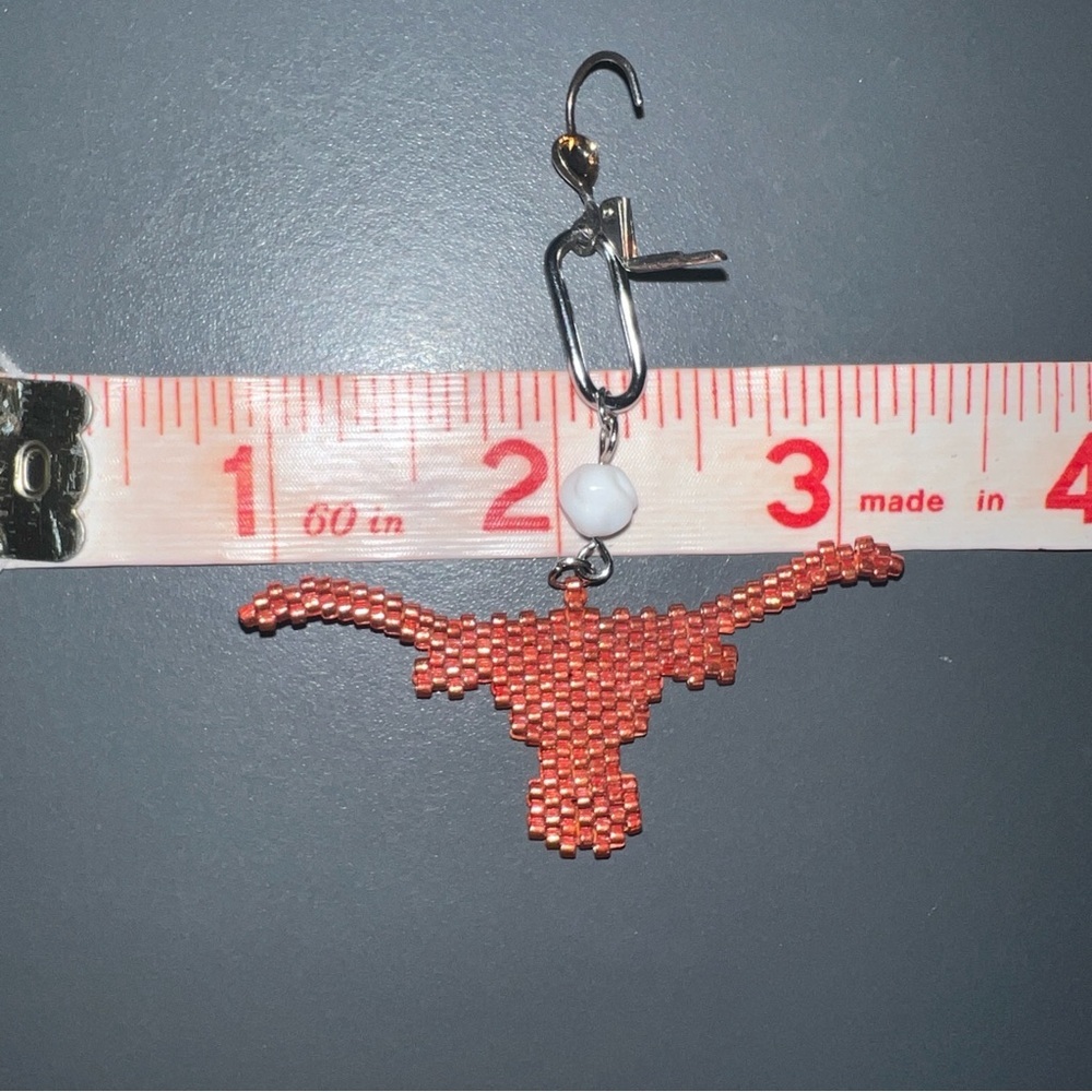 Orange White Longhorn Earrings - Picture 5 of 6